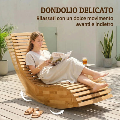 Outsunny Set di 2 Sedia Dondolo Esterno, Sdraio Pieghevole Ergonomica Legno Acacia, Naturale.