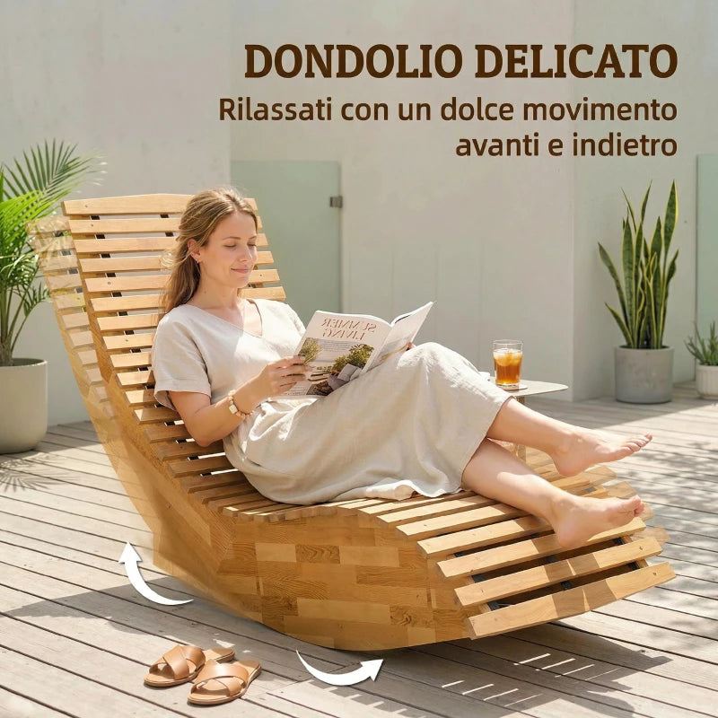 Outsunny Set di 2 Sedia Dondolo Esterno, Sdraio Pieghevole Ergonomica Legno Acacia, Naturale.