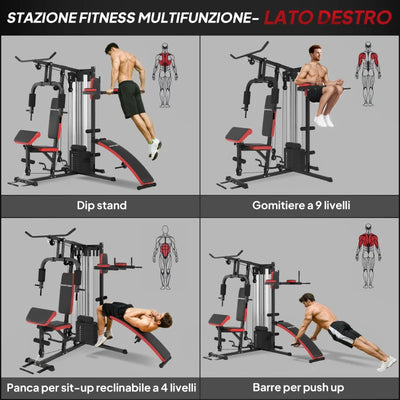 SPORTNOW Stazione Fitness Multifunzione per Allenamento del Corpo, in Acciaio e PU, 225x175x200 cm, Nero