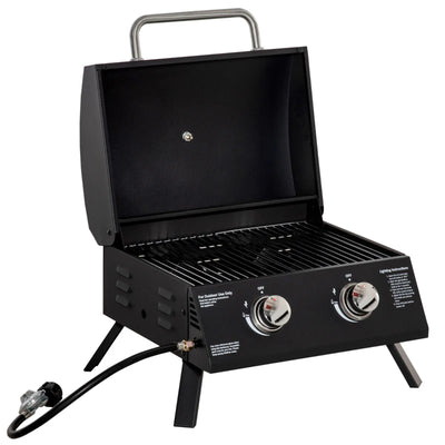 Outsunny Barbecue a Gas Pieghevole con Coperchio, Termometro e 2 Bruciatori in Acciaio, 55x46.5x41 cm, Nero