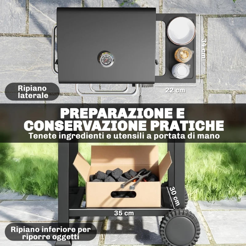 Outsunny Barbecue a Carbone con Termometro per Patio e Giardino, Nero