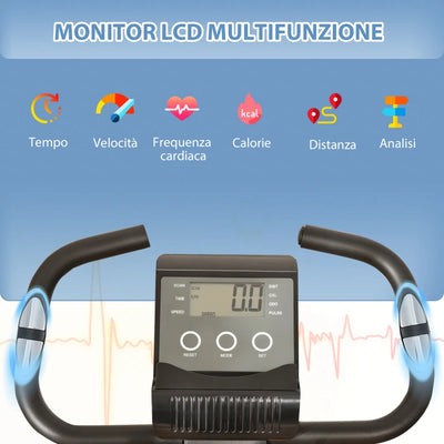 HOMCOM Cyclette Pieghevole 2 in 1, Resistenza Magnetica Regolabile 8 Livelli, Cyclette da Casa Silenziosa con Sensore Cardiaco, Sedile Regolabile, Bande Elastici, Schermo LCD, Ruote, Nero