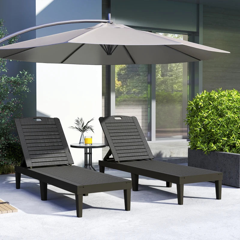 Outsunny Set 2 Lettini Prendisole con Schienale Regolabile su 4 Posizioni Effetto Rattan a Doghe, Nero