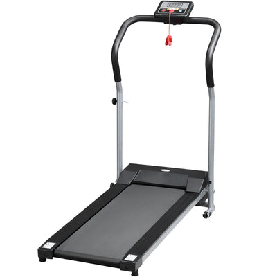 HOMCOM Tapis Roulant Elettrico Pieghevole, Tapis Roulant Elettrico Portatile 1.25HP con Schermo LCD, Velocità 1-10 km/h, Ruote, Allenamento per Casa, Ufficio, Palestra, Nero e Grigio