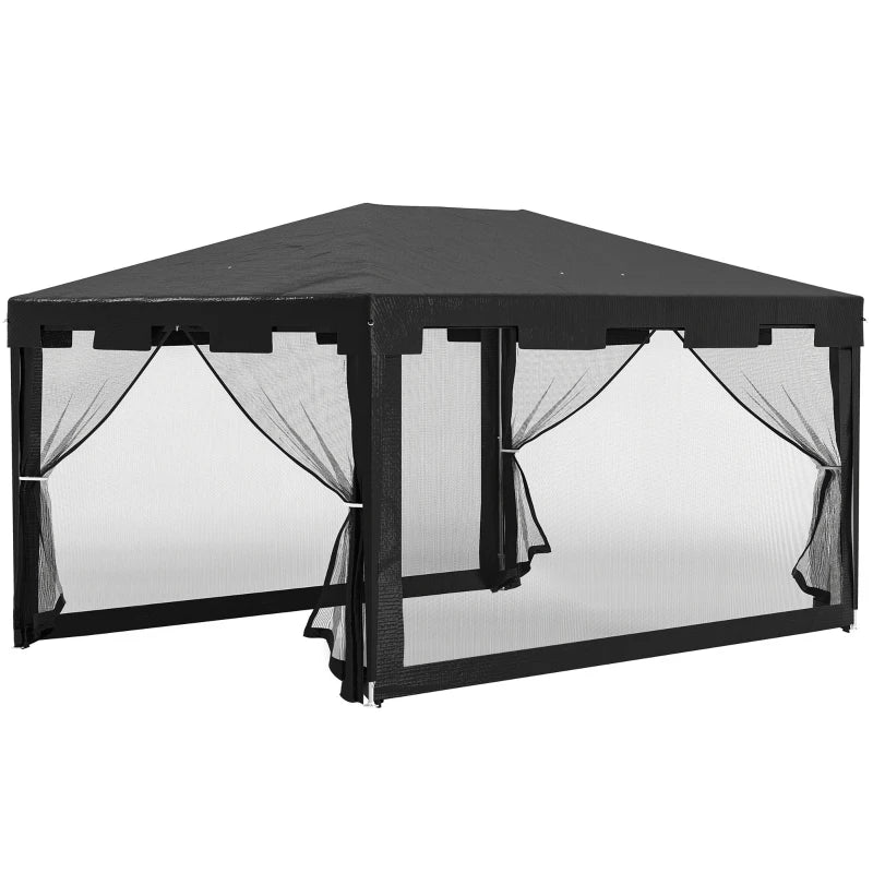 Outsunny Gazebo 4x3 m Pieghevole con Zanzariera e 2 Ingressi, in Metallo e PE, Grigio Scuro