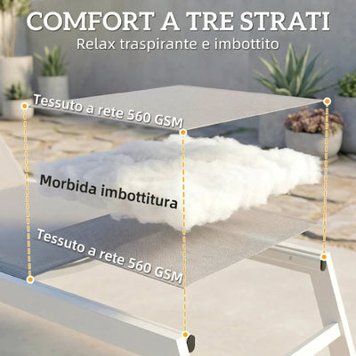 Outsunny Sdraio Imbottita, Schienale 6 Posizioni, Telaio Alluminio, Capacità 120 Kg, Grigio Chiaro