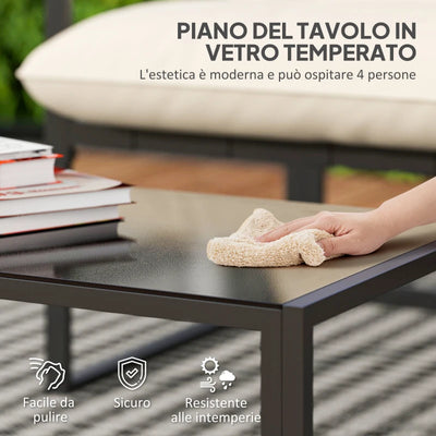 Outsunny Set da Giardino 4 Pezzi con Divanetto, 2 Poltrone e Tavolino, in Acciaio, Poliestere e Cotone PP, Beige e Grigio