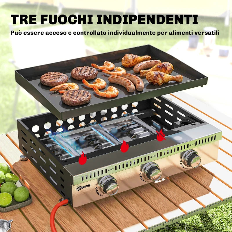 Griglia a Gas Outsunny, portatile da tavolo con vaschetta raccogligrasso, colore nero.