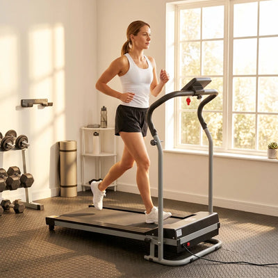 HOMCOM Tapis Roulant Elettrico Pieghevole, Tapis Roulant Elettrico Portatile 1.25HP con Schermo LCD, Velocità 1-10 km/h, Ruote, Allenamento per Casa, Ufficio, Palestra, Nero e Grigio