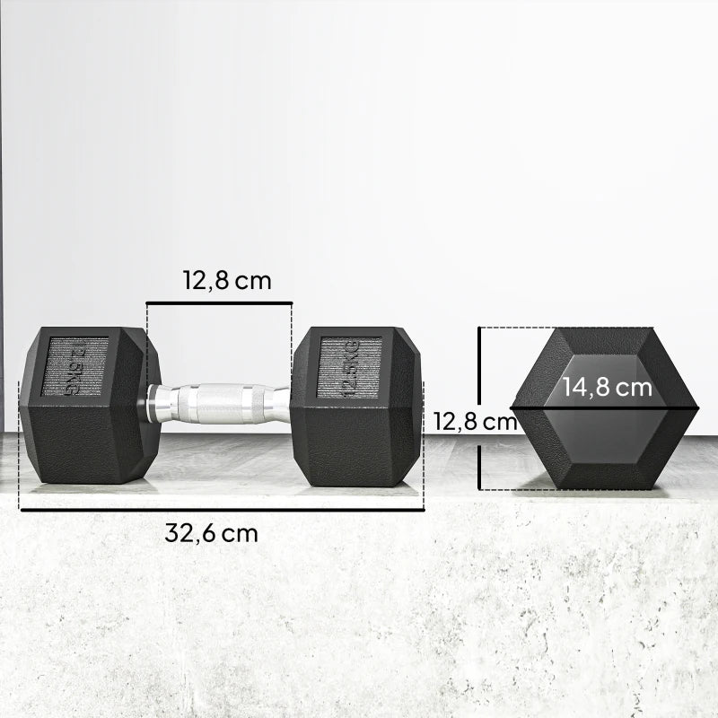 HOMCOM Set di Manubri Palestra da 2x12.5 kg Esagonale, Pesi per Palestra con Impugnatura Zigrinata Antiscivolo, Nero