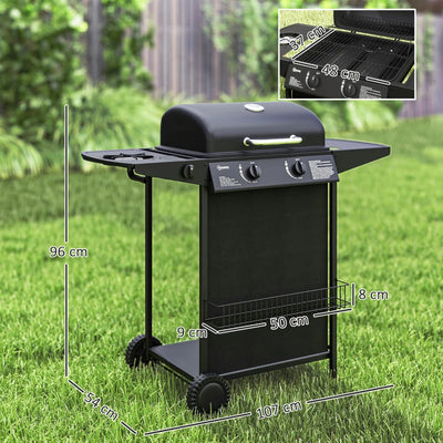 Outsunny Barbecue a Gas con 3 Bruciatori Indipendenti e Coperchio con Termometro, 108x54x97 cm, Nero