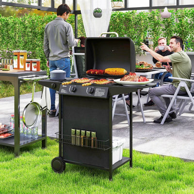 Outsunny Barbecue a Gas con 3 Bruciatori Indipendenti e Coperchio con Termometro, 108x54x97 cm, Nero