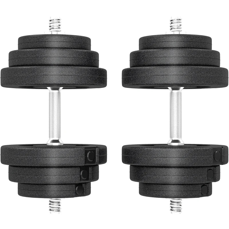 HOMCOM Set 2 Manubri Regolabili da 40 kg Totali con 12 Dischi e Impugnatura Antiscivolo, in Acciaio e Plastica, Nero