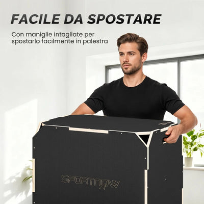 SPORTNOW Plyo Box in Legno 3 in 1, Box Pliometrico per Salti Antiscivolo con Maniglie per Allenamento in Casa Palestra, 76x61x51 cm, Nero