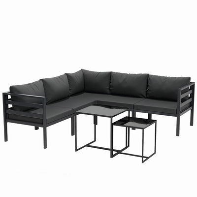 Outsunny Set da Giardino 7 Pezzi in Acciaio e Poliestere con 5 Sedie con Cuscini e 2 Tavolini da Caffè, Grigio