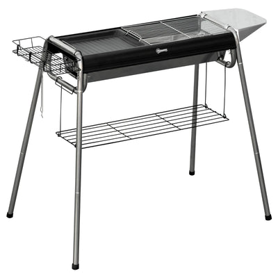 Outsunny Barbecue a Carbonella con Griglia e Piastra di Cottura, Cestino e Ripiani, 107x63x75cm, Nero