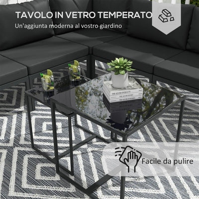 Outsunny Set da Giardino 7 Pezzi in Acciaio e Poliestere con 5 Sedie con Cuscini e 2 Tavolini da Caffè, Grigio