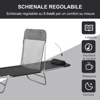Outsunny Lettino Prendisole Pieghevole con Schienale Reclinabile e Cuscino, 182x56x24.5cm