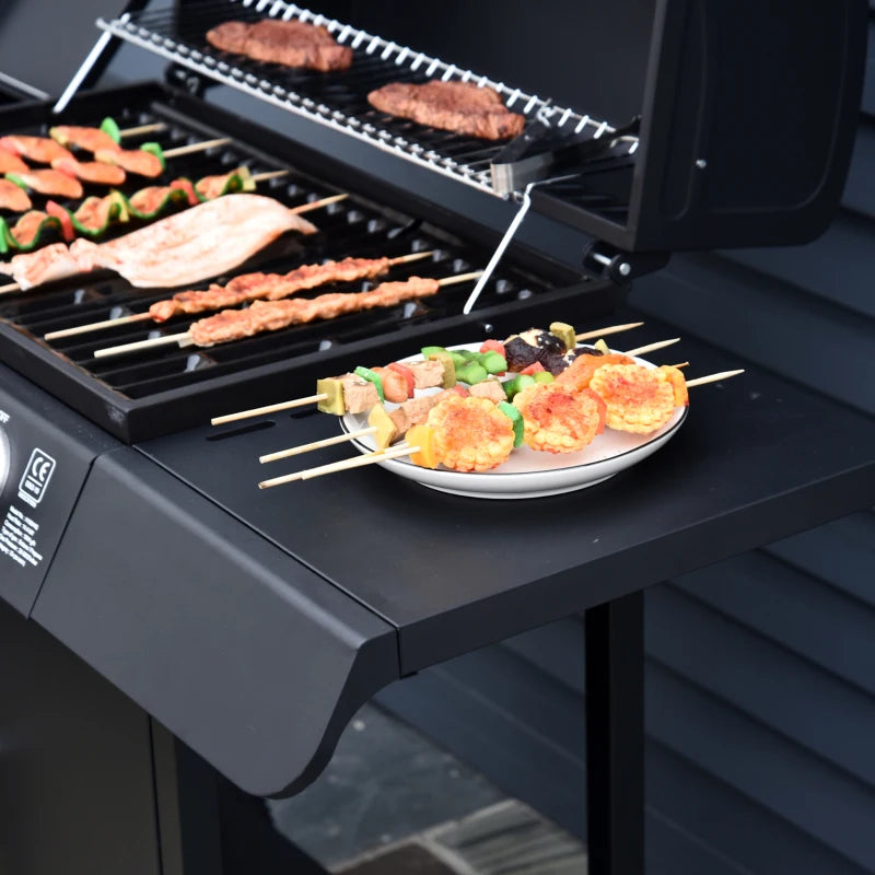 Outsunny Barbecue a Gas a 5 Fornelli con Ripiani Laterali e Armadietto, in Acciaio e PP, 125x51x100 cm, Nero