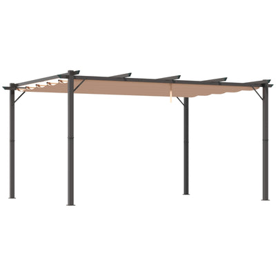 Outsunny Gazebo Pergola da Giardino 3x4m con Telo in Poliestere e Struttura in Alluminio, Grigio e Marrone