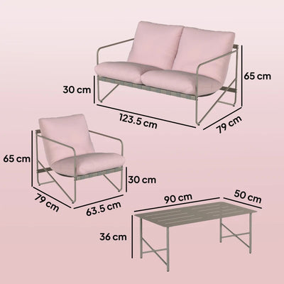 Outsunny Set da Giardino 4 Persone: Divanetto, Poltrone, Tavolo, Metallo, Rosa
