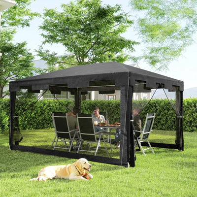 Outsunny Gazebo 4x3 m Pieghevole con Zanzariera e 2 Ingressi, in Metallo e PE, Grigio Scuro