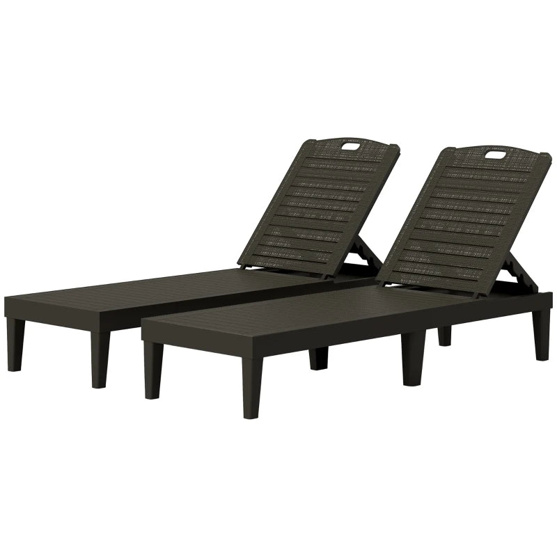 Outsunny Set 2 Lettini Prendisole con Schienale Regolabile su 4 Posizioni Effetto Rattan a Doghe, Nero