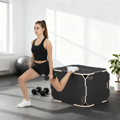 SPORTNOW Plyo Box in Legno 3 in 1, Box Pliometrico per Salti Antiscivolo con Maniglie per Allenamento in Casa Palestra, 76x61x51 cm, Nero