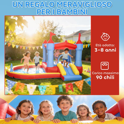 AIYAPLAY Castello Gonfiabile per Bambini con Scivolo, Piscina/Palline, Canestro da Basket e Soffiatore