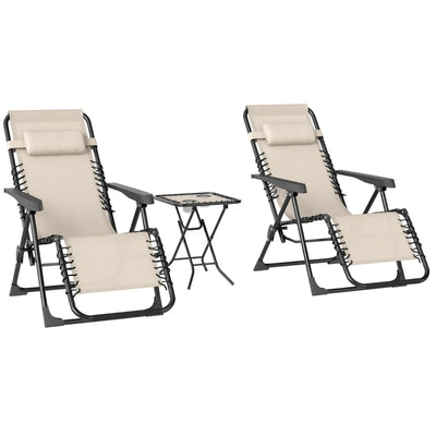 Outsunny Set 2 Sedie Sdraio a Gravità Zero Pieghevoli con Schienale Regolabile e Tavolino, Beige