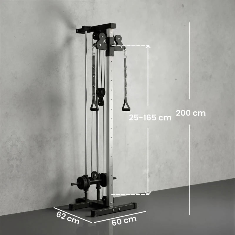 SPORTNOW Lat Machine da Parete con Pulegge Regolabili, Stazione a Cavi con Pulldown e Carico Pesi Regolabile, per Casa Palestra Multifunzione, Nero