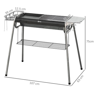 Outsunny Barbecue a Carbonella con Griglia e Piastra di Cottura, Cestino e Ripiani, 107x63x75cm, Nero