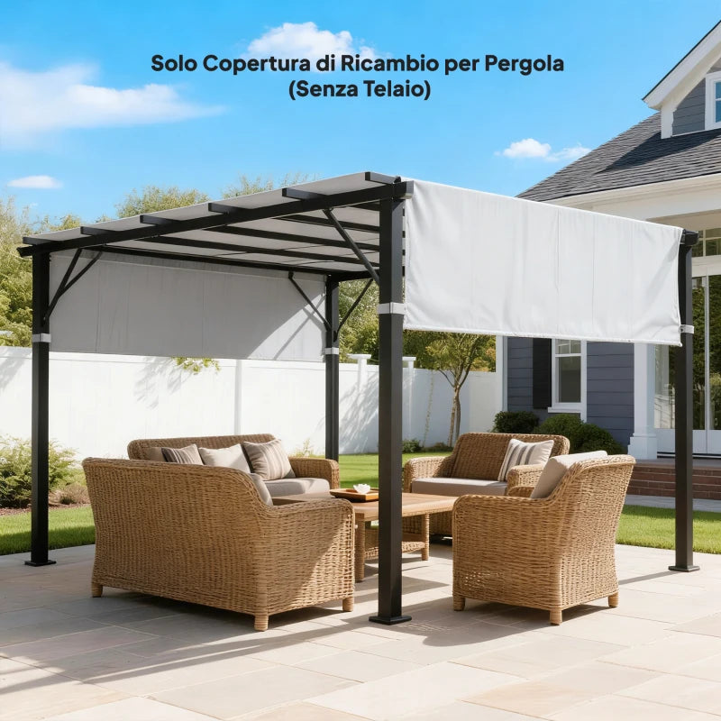 Outsunny Telo Gazebo Pergola 3x3 m con Tasche e Cinghie per Aste, in Poliestere, 488x122 cm, Grigio Chiaro