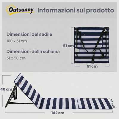 Outsunny Set 2 Sdraio da Spiaggia Pieghevoli e Regolabili con Tasca, in Acciaio e Poliestere, 142x51x40 cm, Multicolore
