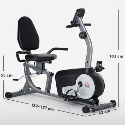 HOMCOM Cyclette Orizzontale Recumbent con 8 Livelli di Resistenza, Schermo LCD e Seduta Regolabile, 122-137x62x103 cm