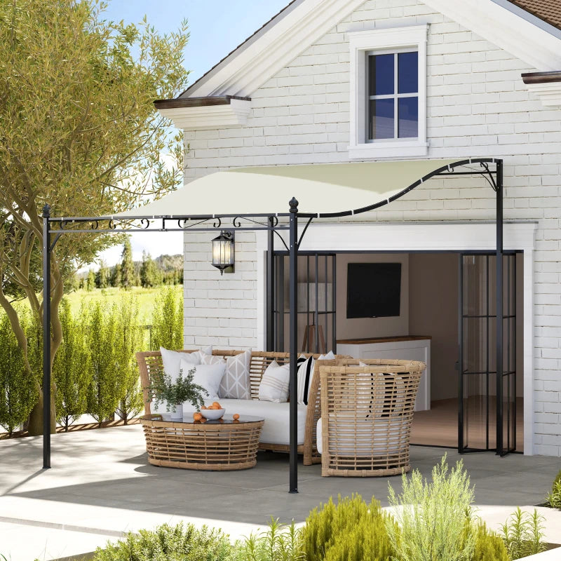 Outsunny Pergola Addossata Ricurva con 16 Fori di Drenaggio, in Metallo e Poliestere, 248x298x200/250 cm, Bianco Crema