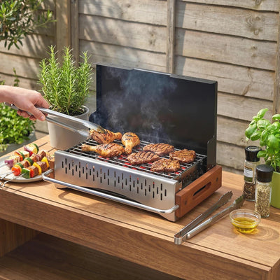 Outsunny Barbecue Portatile a Carbone con Vaschetta Rimovibile, in Acciaio Inox e Metallo, 50.5x34x33 cm, Nero