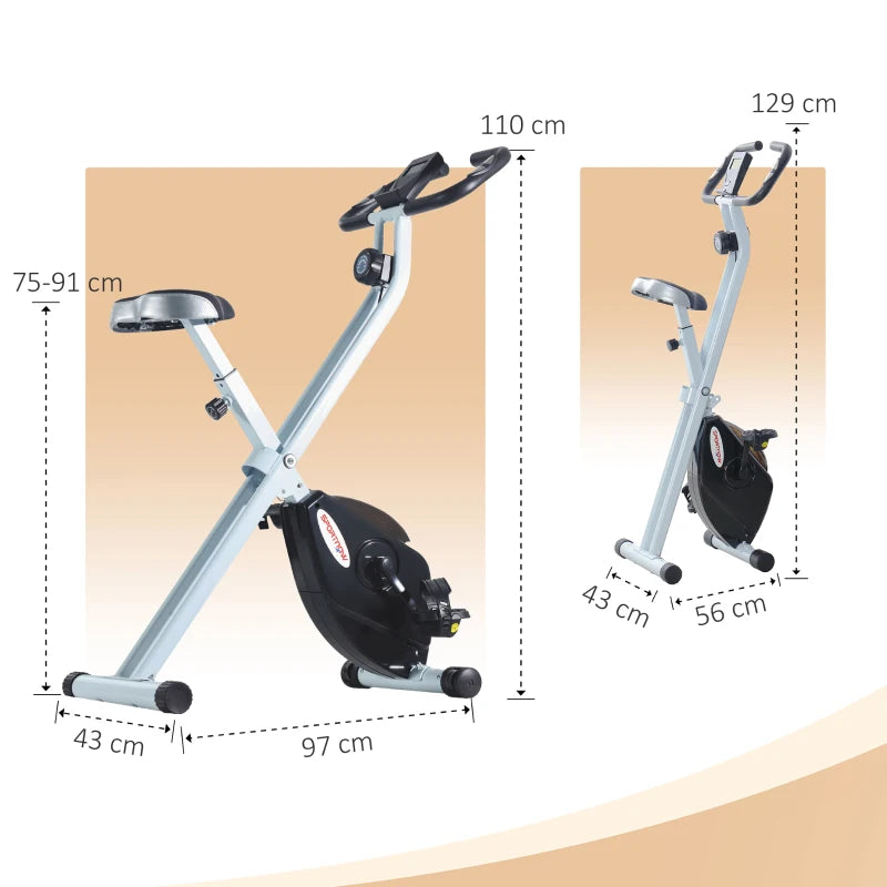 SPORTNOW Cyclette Pieghevole Magnetica 8 Livelli, Display LCD, Rotelle e Sellino Regolabile, Nero