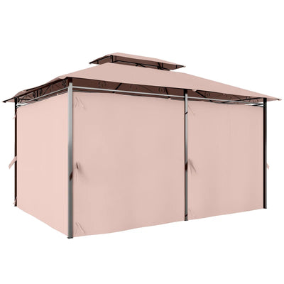 Outsunny Gazebo da Giardino 4x3m con Doppio Tetto e Tende Laterali in Acciaio e Poliestere, Color Cachi