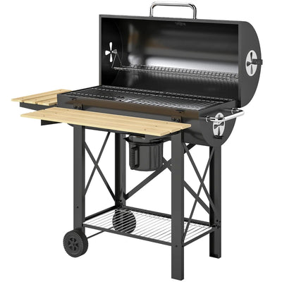 Outsunny Barbecue a Carbone, Griglia Mobile con Ripiani Pieghevoli e Termometro