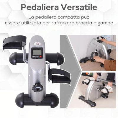 HOMCOM Mini Cyclette Portatile per Gambe e Braccia, Pedaliera per Riabilitazione con Display LCD, Argento