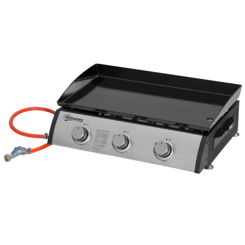 Outsunny Piastra Barbecue a Gas Antiaderente da Tavolo con 3 Bruciatori da 3kW, 62x46x21cm, Nero