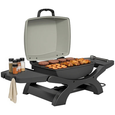 Outsunny barbecue elettrico 2300W, portatile da tavolo con ripiani laterali, colore nero.