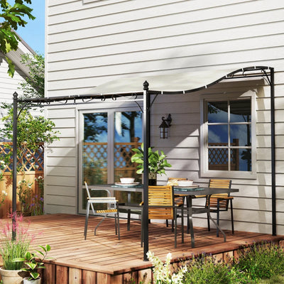Outsunny Pergola Addossata Ricurva con 16 Fori di Drenaggio, in Metallo e Poliestere, 248x298x200/250 cm, Bianco Crema
