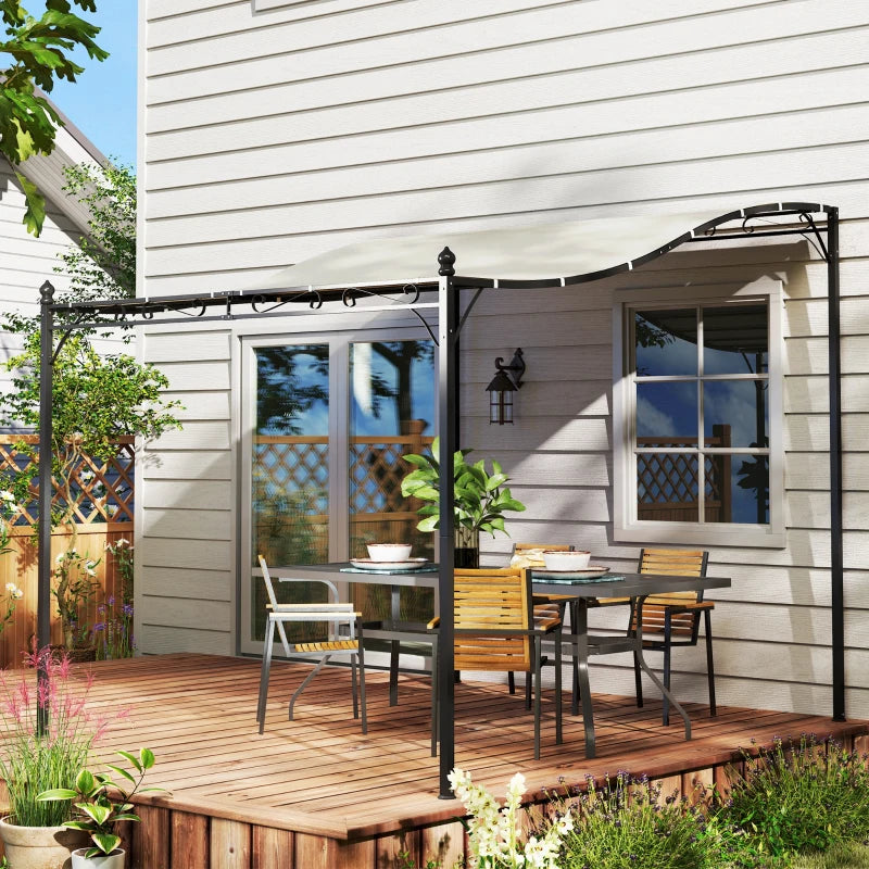 Outsunny Pergola Addossata Ricurva con 16 Fori di Drenaggio, in Metallo e Poliestere, 248x298x200/250 cm, Bianco Crema