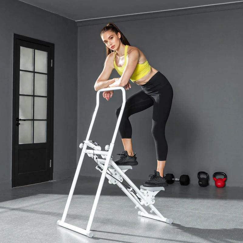 SPORTNOW Stepper Vertical Climber Pieghevole con Impugnatura Regolabile, Pedali Antiscivolo e Monitor LCD, Bianco