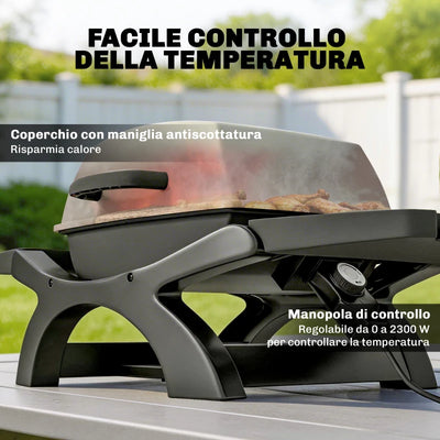 Outsunny barbecue elettrico 2300W, portatile da tavolo con ripiani laterali, colore nero.