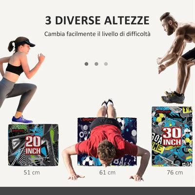 SPORTNOW Plyo Box 3 Altezze Jumping Box Antiscivolo per Casa e Palestra, 76x61x51cm, Multicolore