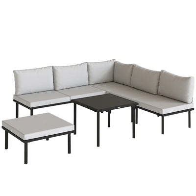 Outsunny Set Mobili Giardino Metallo 6 Persone, Divano Angolare Cuscini, Grigio Chiaro