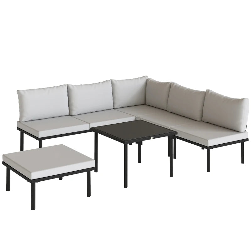 Outsunny Set Mobili Giardino Metallo 6 Persone, Divano Angolare Cuscini, Grigio Chiaro